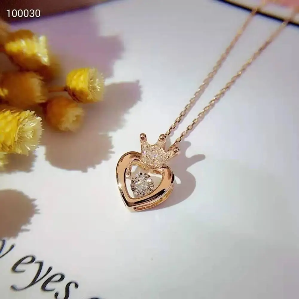 18K розовое золото настоящий бриллиант женские ожерелья с подвесками сердце Корона Свадьба Вечеринка помолвка юбилей ожерелья подарок на день рождения