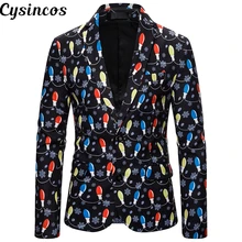 CYSINCOS мужской Снежный Принт блейзер тонкие вечерние однобортный пиджак с длинным рукавом рождественское пальто вечерние Terno Masculino