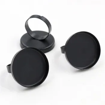 

25mm 5pcs Bright Silver Plated and Black Plated Adjustable Ring Settings Blank/Base,Fit 25mm Glass Cabochons,Buttons;Ring Bezels