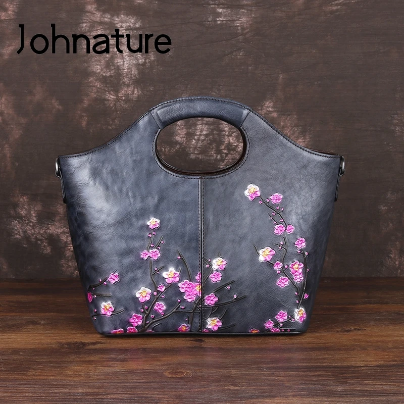 Johnature, натуральная кожа, ручная роспись, женская сумка, роскошные сумки, новинка, большая вместительность, цветочный узор, Воловья кожа, сумки через плечо и через плечо