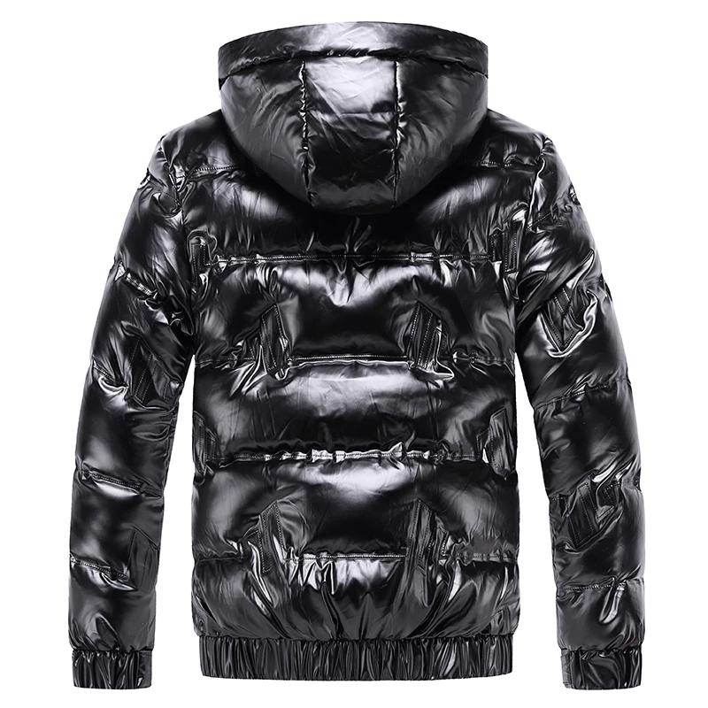 New Bright Leather Winter Men's Jacket Casual Parka Outwear Waterproof Puffer Padding Warm Stand With Hood Outwearing Coat down jacket parka coat parkas coat