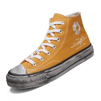 

New Men's Skateboarding Shoes Hip Hop Star Canvas Shoes Flower Star Walking Shoes Rubber Sole Street Sneakers Chaussure Homme