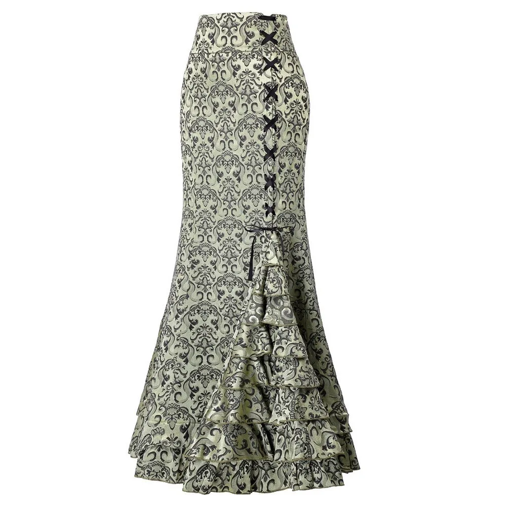 Женские Ретро-юбки в стиле панк, винтажная длинная облегающая гофрированная юбка с рыбий хвостом, облегающая пляжная юбка с галстуком-бабочкой, юбка с высокой талией