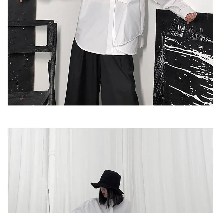 LANMREM дизайнерские женские темно-черные Ямамото демпперы нерегулярные лацканы свободные с длинными рукавами одноцветные рубашки 19B-a254
