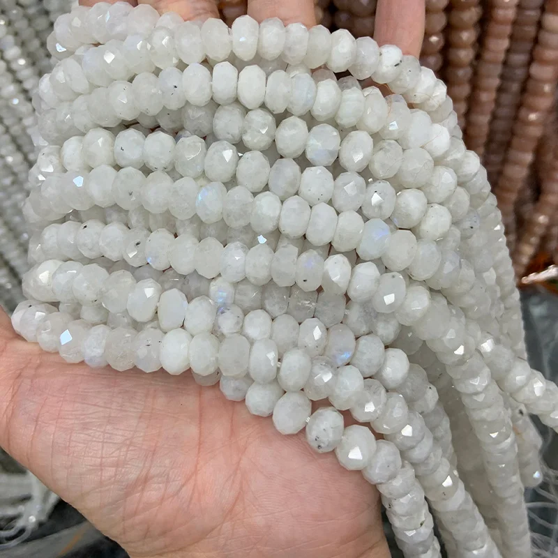

Natural Moonstone Stone Beads 15'' Faceted Rondelle Blue Flash DIY Spacer Loose Beads For Jewelry Making Beads Bracelet Necklace