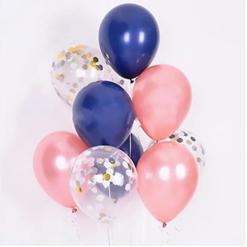 as picture 15pcs of 12" metal gold confetti balloons ink blue white balloon wedding party decoration kids children birthday party supplies - Цвет: as picture