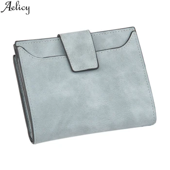 

Aelicy Ladies Fashion Trend Solid Color Short Zipper Buckle Leather Retro Style Card Bag Wallet Modern Style Buckle Wallet