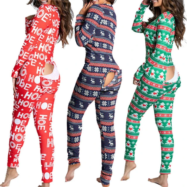 Sexy Pijama Feminino Macacão Botão-para Baixo Frente Traseiro Bunda Bunda  Bunda Aberta Aba Macacão Loungewear Natal Estampado Abotoado Novo -  Macacões - AliExpress