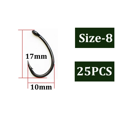 25 шт. тефлоновое покрытие Карп Рыболовный крючок голова Yn Карп Крючки из высокоуглеродистой стали кривая труба рыболовный крючок с заусенцем Chod волосы буровые крючки - Цвет: 25PCS-Size 8