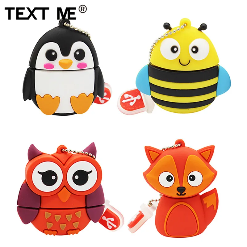 Usb флеш накопитель TEXT ME 64 ГБ с рисунком пингвина Совы лисы usb 2 0 4 8 16 32 флешка