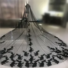 Черная 3 метров, свадебная фата, двухслойная Кружевная аппликация, Длинная фата невесты с металлической расческой