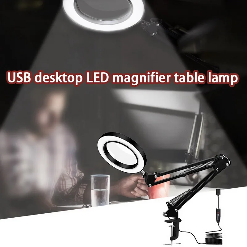 

LED Magnifying Glass Desk Lamp 5X Magnification with Light USB Dimming Three Color Temperature Adjustable for Reading Close Work