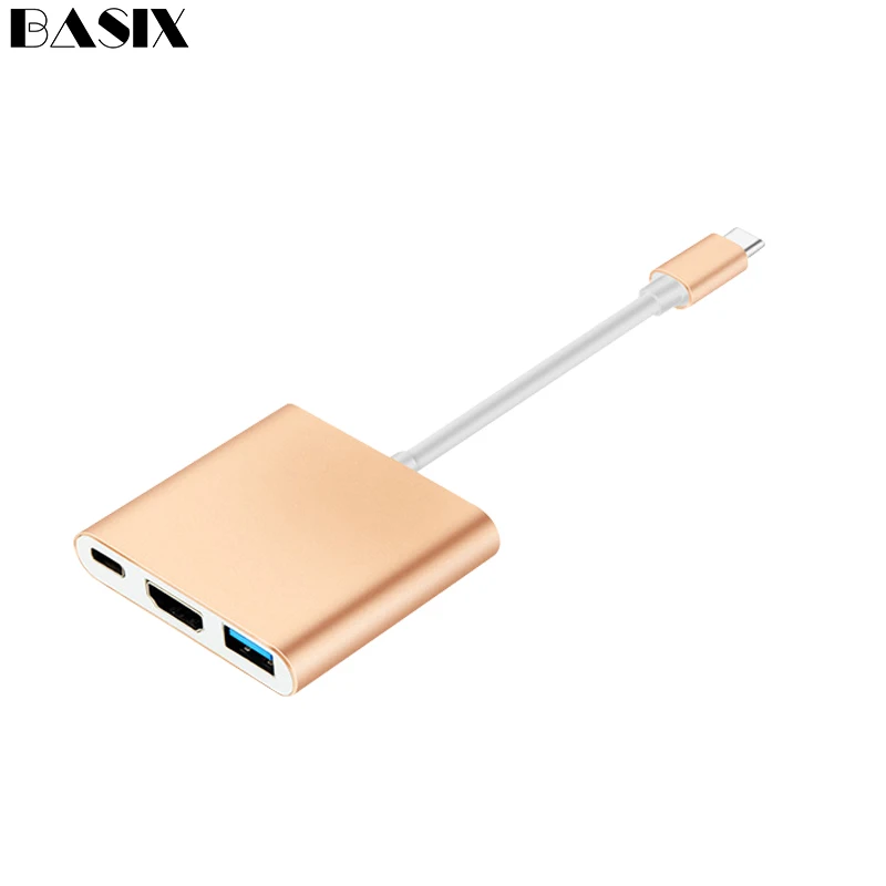 type c to hdmi gold Basix type C USB 3,1 концентратор USB-C к USB3.0/HDMI/VGA/PD зарядное устройство адаптер для нового Macbook pro type-c USB C концентратор к HDMI адаптер - Цвет: type c to hdmi gold