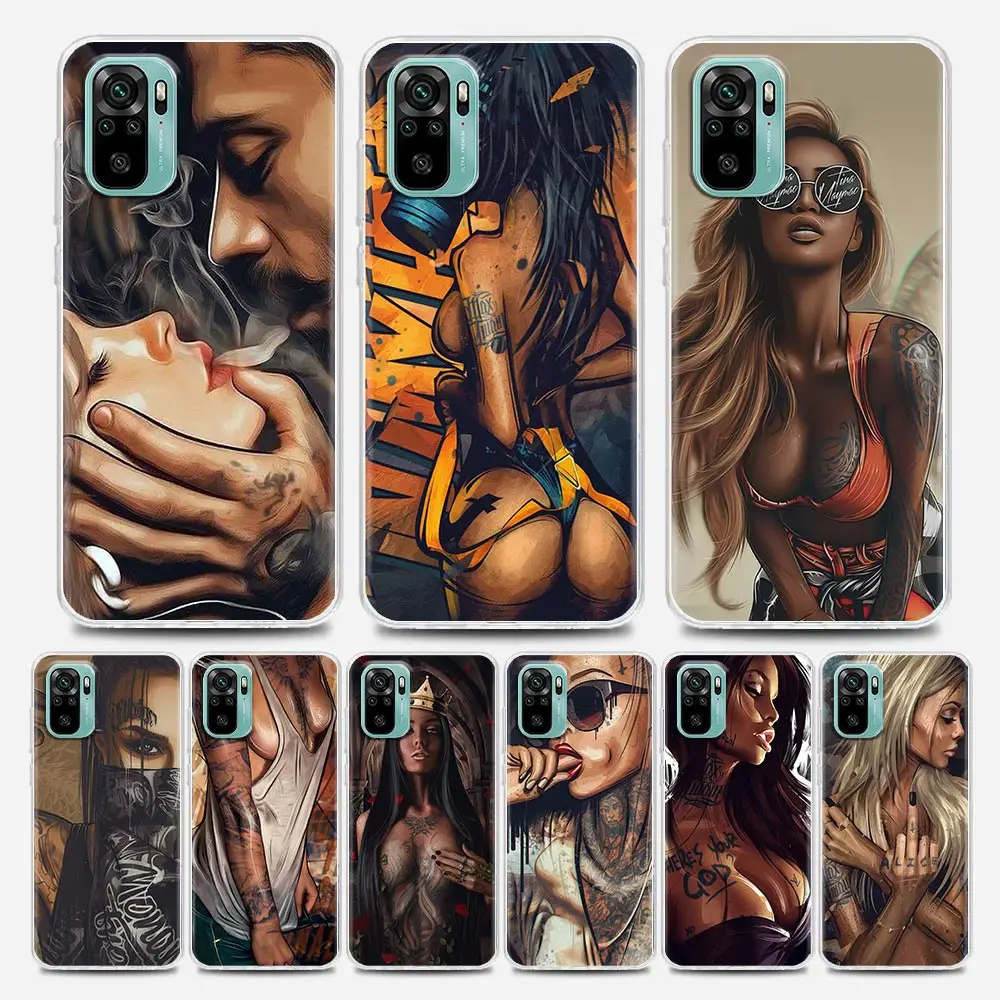 Sexy Sleeve Tattoo Girl Clear Phone Case Per Xiaomi Mi 11 10 10T Note 10 Mi 9 Se Mi 11T Pro Poco X2 M3 F3 X3 M4 Soft Silicon