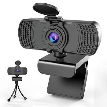 

2K HD Webcam with Privacy Cover Mini Tripod Built-in Mic USB Web Camera for PC Widescreen Video Work Home Accessories