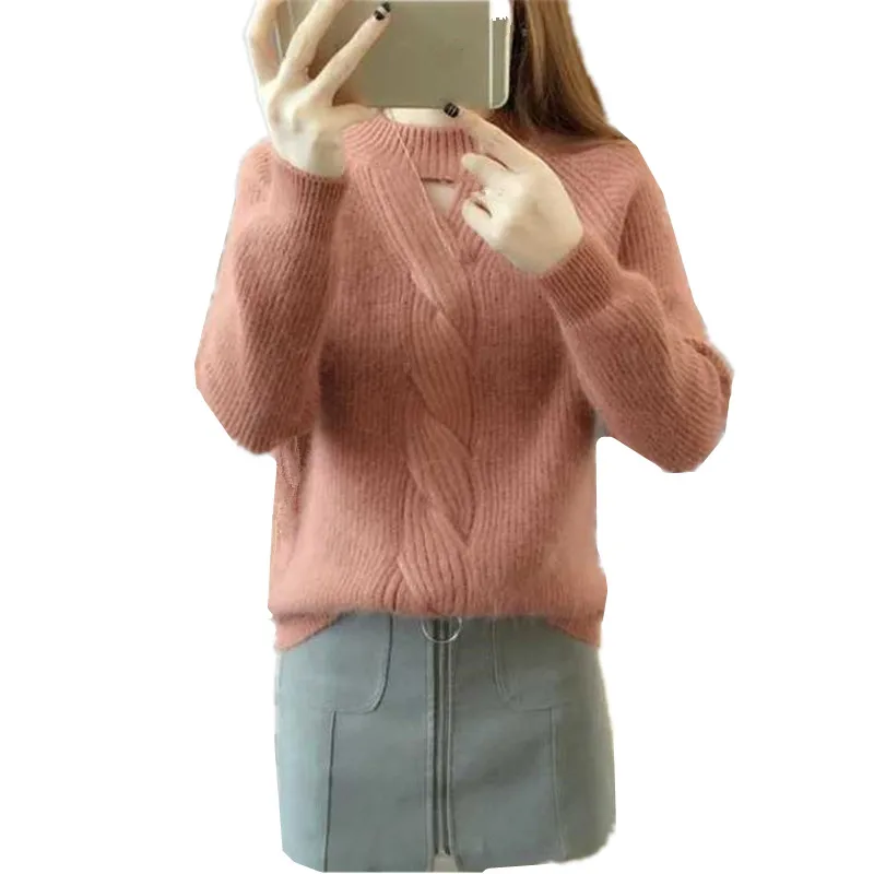 

B4257 Autumn winter new 2019 women fashion thick loose half high-neck solid color pullover sweater cheap wholesale free shipping