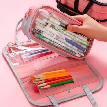 

Kawaii Pencil Case Canvas Stretch Seven Layer Large Capacity Pencil Box Cute Pencilcase Kids School Stationery