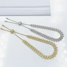 S925 чистого серебра высокого класса микро инкрустация простой пальмовый лист браслет ins Мода девушка