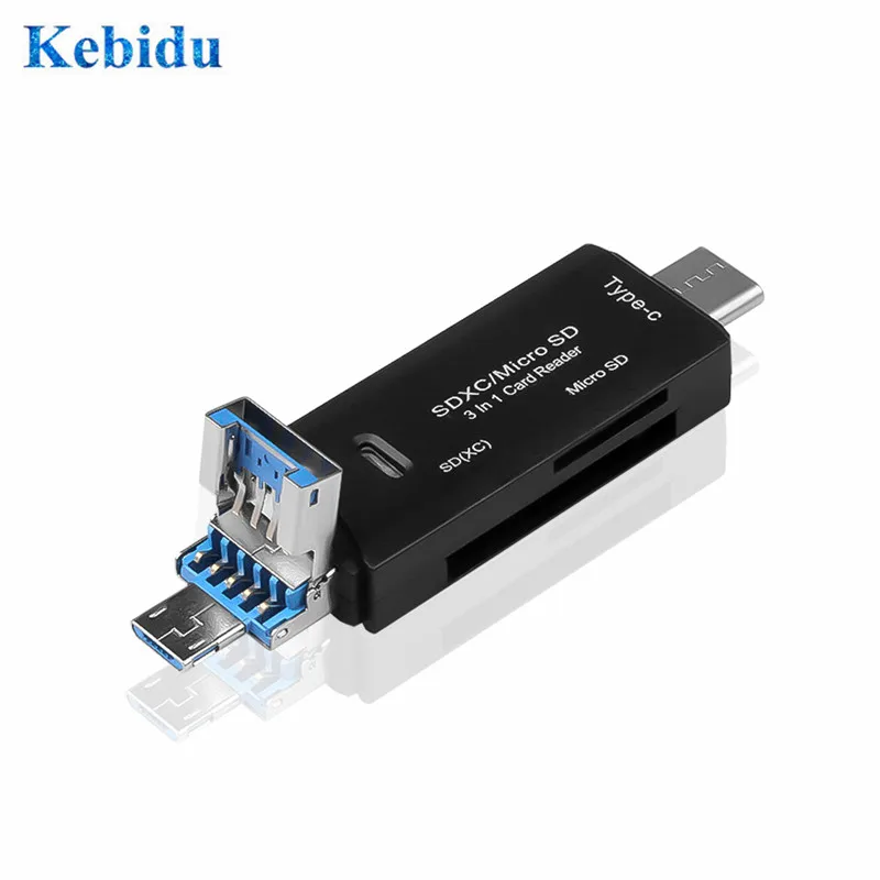 KEBIDU Многофункциональный 3 в 1 тип-c кардридер Micro USB 3,0 OTG type C адаптер мини кардридер для SD Micro SD переходник для sd-карт