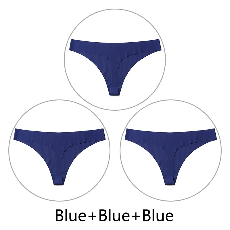 Blue Blue Blue 3 шт./партия, стринги в полоску и стринги, сексуальные бесшовные трусики, нижнее белье, цельное нижнее белье с низкой посадкой, однотонные XS-L, большие размеры США - Цвет: Blue Blue Blue