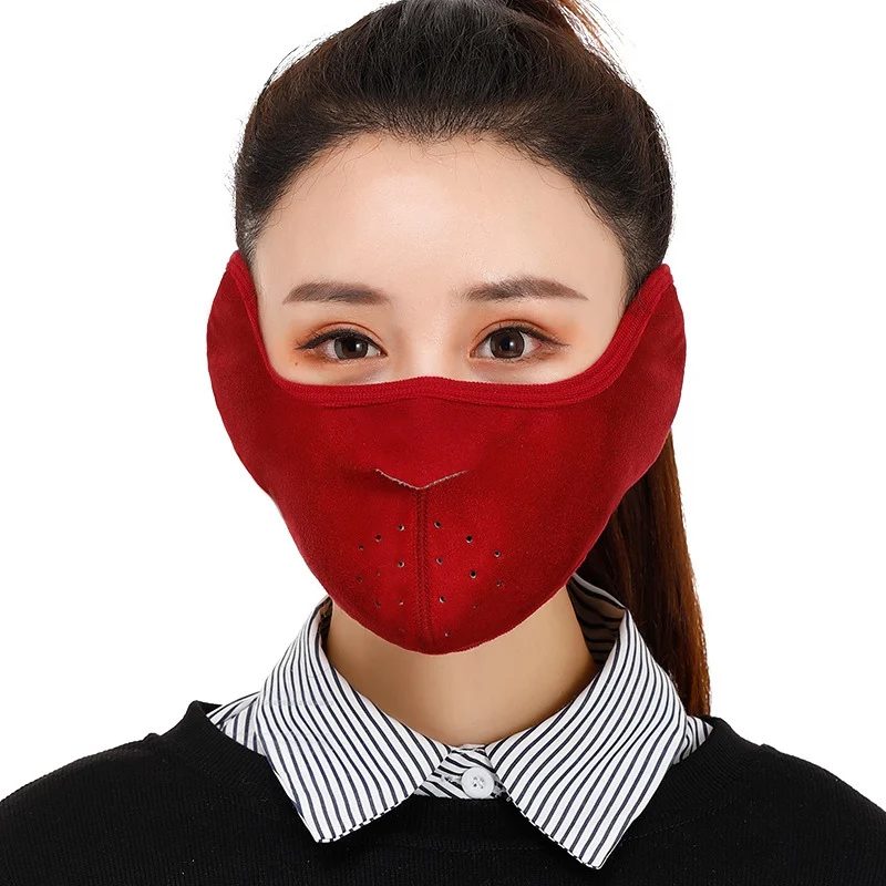 Горячая Зимняя Маска, дышащая маска для рта с наушниками, Ветрозащитная маска для лица, Регулируемая Маска для рта, теплая маска для лица, аксессуары - Цвет: Wine red