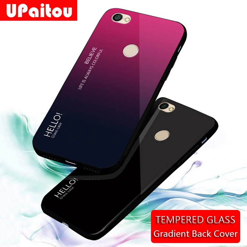 UPaitou Tempered Glass Case for Xiaomi Redmi Note 5A Prime Y1 Lite Soft TPU Edge Luxury Gradient Back Cover |