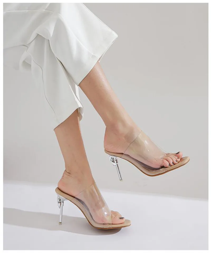 Crystal Transparent Women Slippers Peep Toe High-Heeled Slides Thin Small Heel Clear Shoes Woman Sexy Pointed Toe Summer Sandals (16)