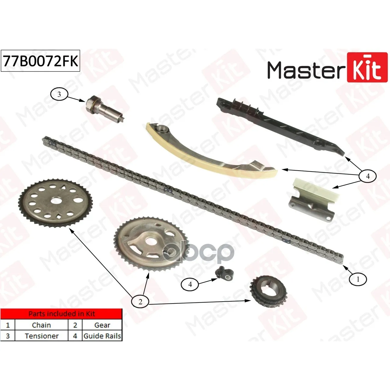 Комплект Цепи Грм Opel Vectra 2.2i 16v Z22yh 03-(Co Звездочками) MasterKit арт. 77B0072FK