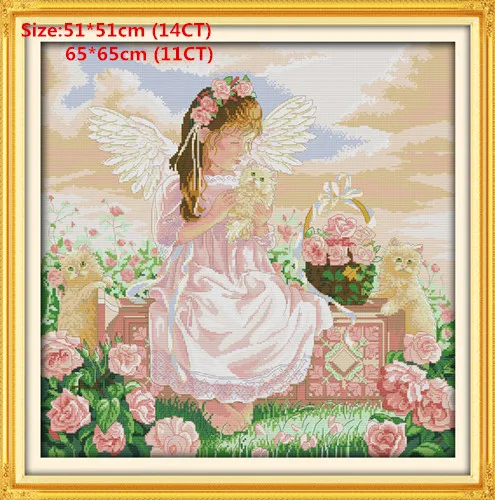 Angel and cat Joy Sunday водорастворимый холст для вышивки крестиком Tela Aida Punto De Cruz Kit Damas Набор для вышивки крестом 11Ct набор - Цвет: Angel and cat