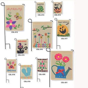 

DIY Jute Burlap Garden Flags 12Wx18H Liene Yard Hanging Flag House Decoration Printed Pattern Portable Banner Ads 80pcs DHL
