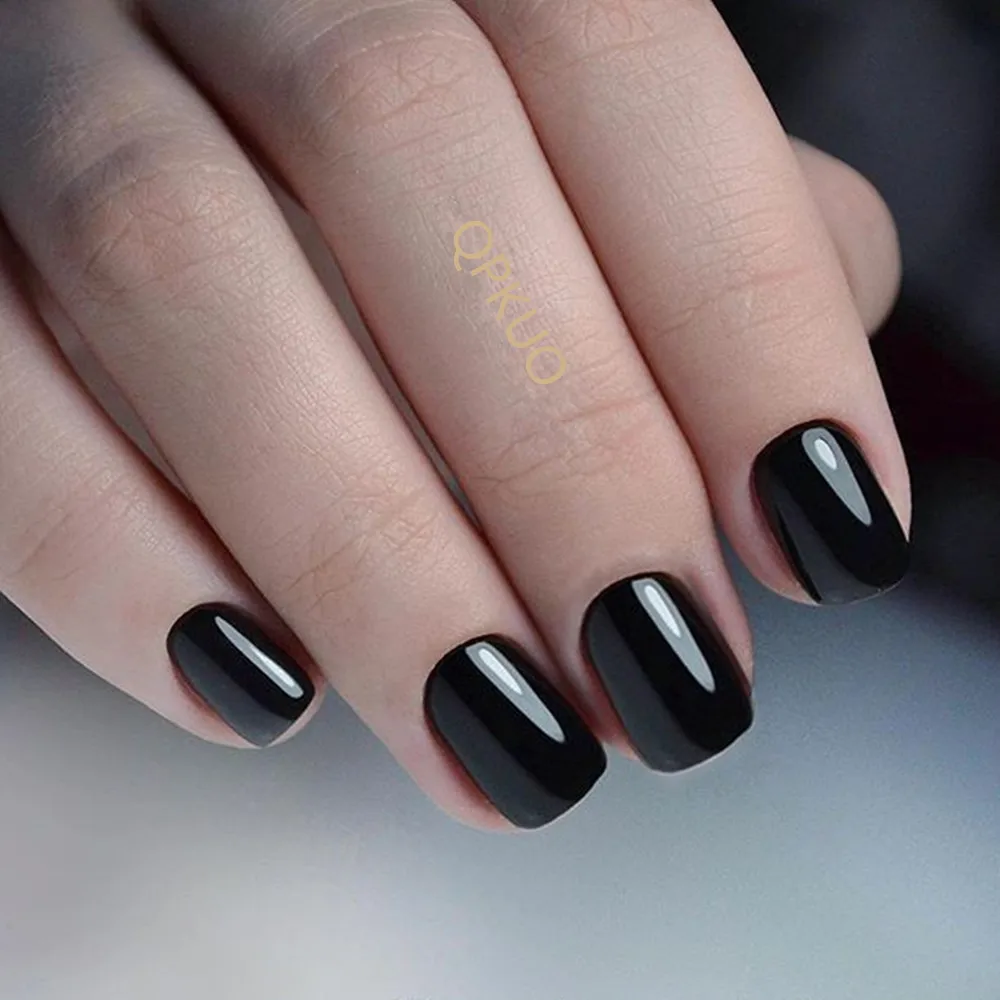 24Pcs Short Square Fake Nail For Design Shiny Black Artificial Press On  False Nails DIY Full Cover Finger Tips Manicure Tool|False Nails| -  AliExpress