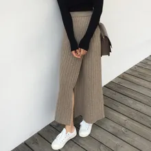 Genayooa длинные юбки с разрезом для женщин зимняя трикотажная Юбка Femme с эластичной талией макси юбки для женщин Элегантная корейская мода