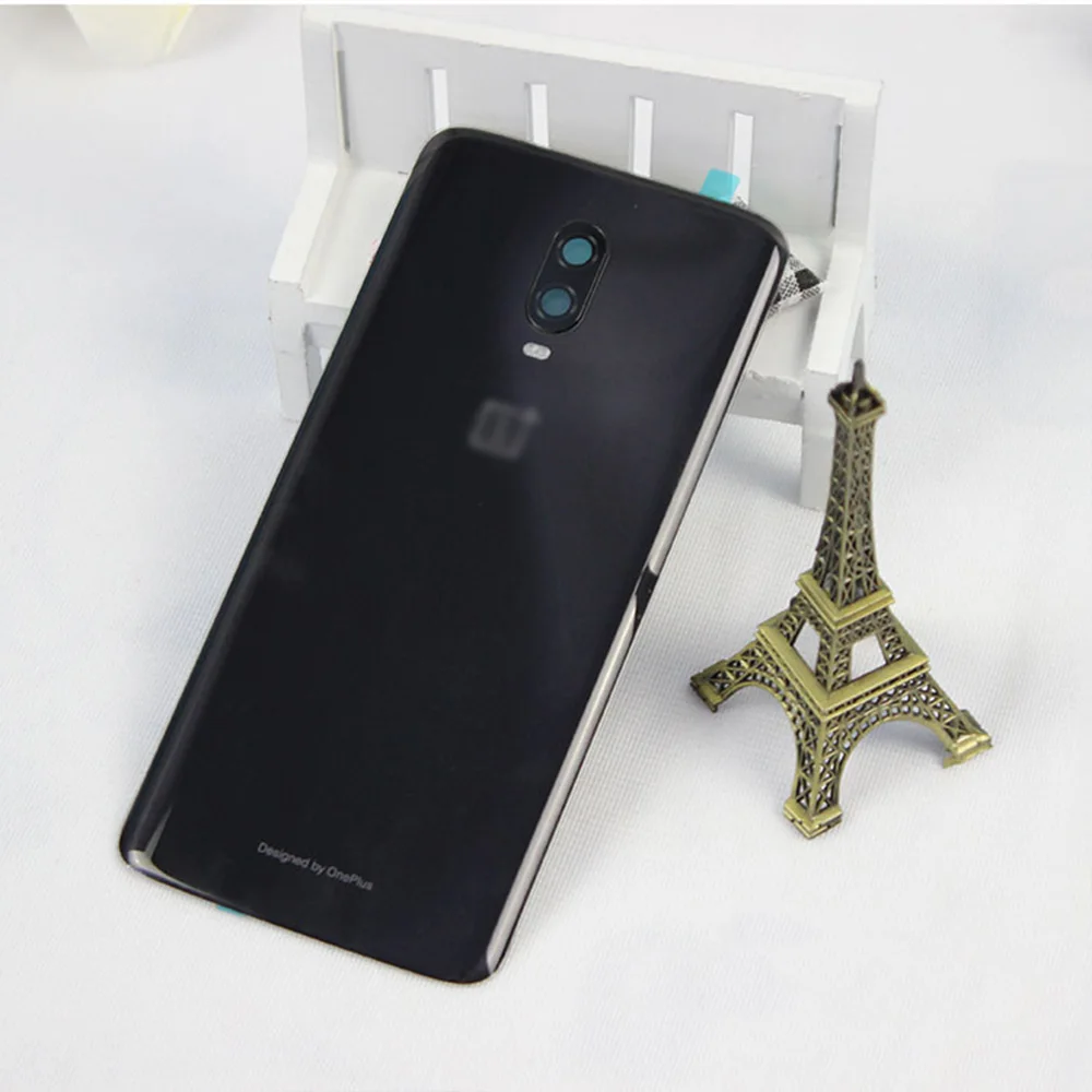Материал стекло задняя дверь корпуса для one plus oneplus 6T шесть Задняя крышка батареи чехол+ камера Запчасти для объективов - Цвет: Bright Black