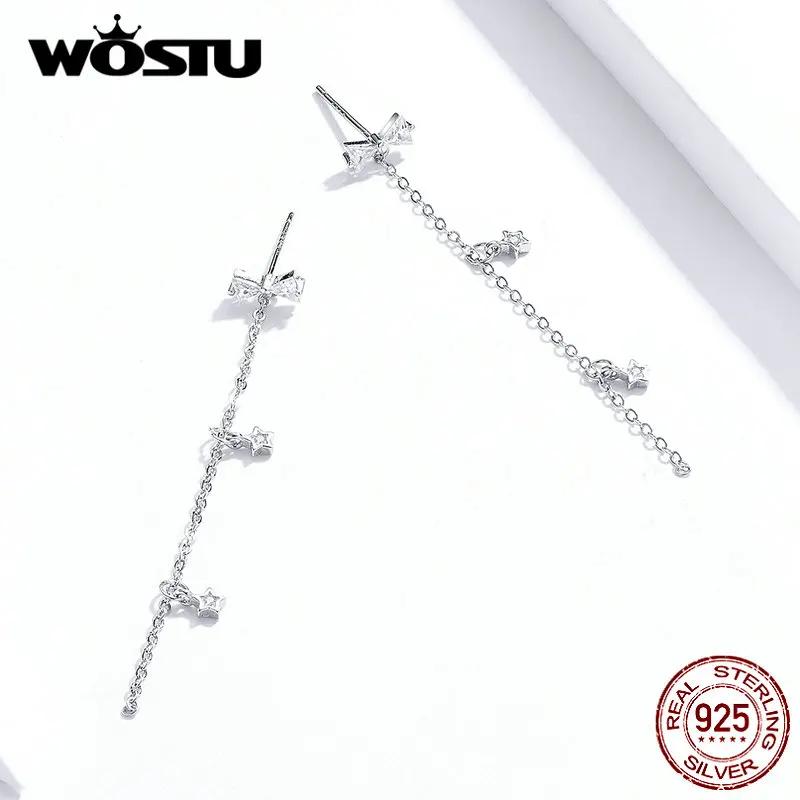 WOSTU настоящие 925 пробы серебряные серьги с бантами Новинка бабочка узел длинные кисточки серьги для женщин Горячая Распродажа CQE791