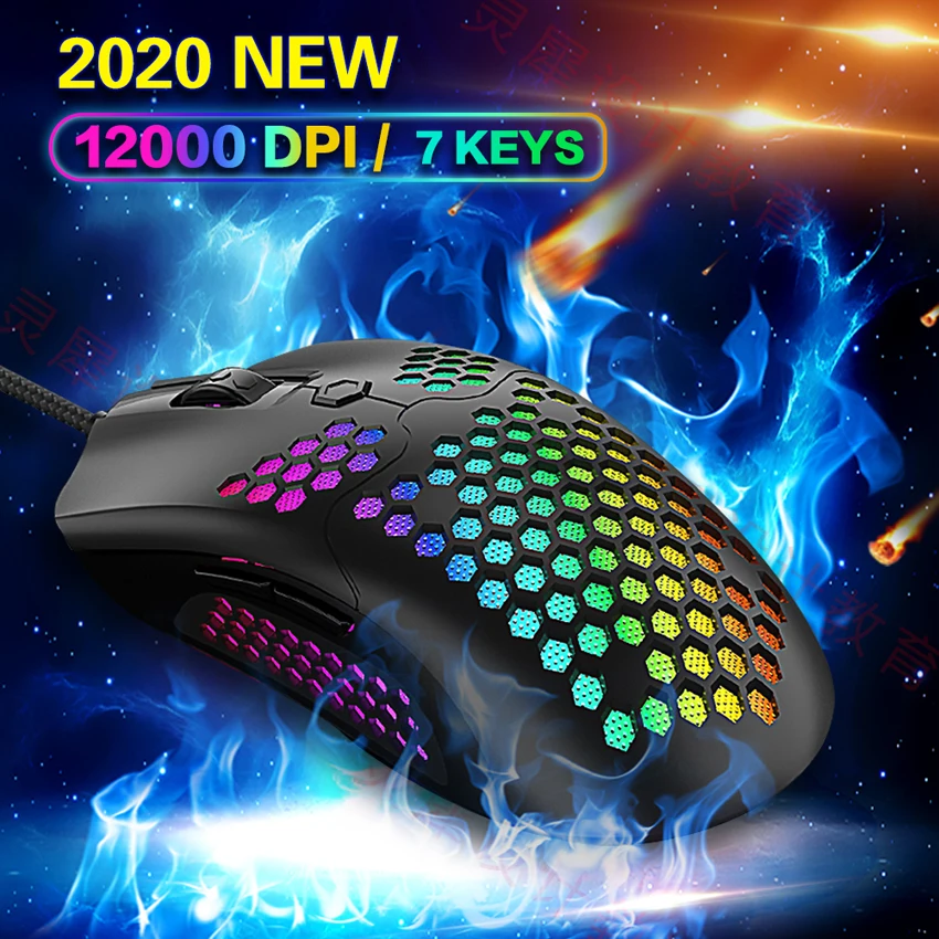 

2020 NEW optical Gaming Mouse 12000 DPI E-sports led wired mouse Adjustable 7 keys 6-Level DPI gamer mouse For Macbook air HP
