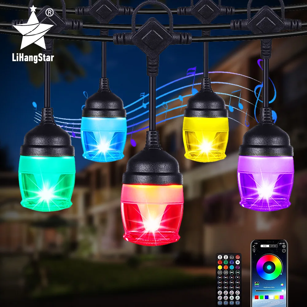 LED Outdoor Light String RGB Hanging Bluetooth Music Light String APP Remote Control Dimming Christmas Light String Party Garden 17key mini music led controller 3pin dc usb 5 24v wireless rf remote control for individually addressable strip light panel ring