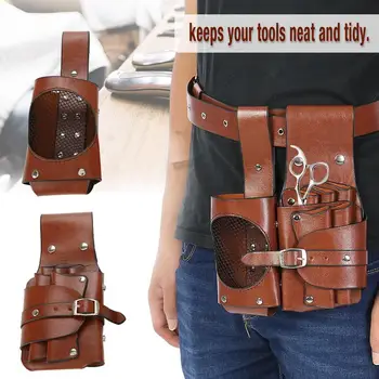 

Barber Scissors Hairdressing Tool Storage Pouch Faux Leather Waist Bag Organizer