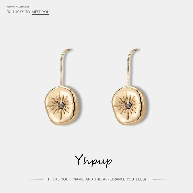 Yhpup, модный бренд, длинные шпильки, металлические серьги-гвоздики, Круглые, солнцезащитные, винтажные, темпераментные, Oorbellen, для женщин, вечерние, ювелирные изделия, золото