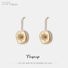 Yhpup, модный бренд, длинные шпильки, металлические серьги-гвоздики, Круглые, солнцезащитные, винтажные, темпераментные, Oorbellen, для женщин, вечерние, ювелирные изделия, золото