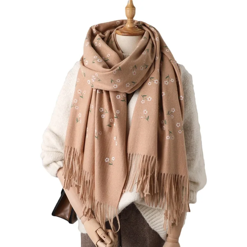 

2020 autumn and winter new scarf women imitation cashmere scarf fashion tassel scarf warm scarf women wild floral shawl