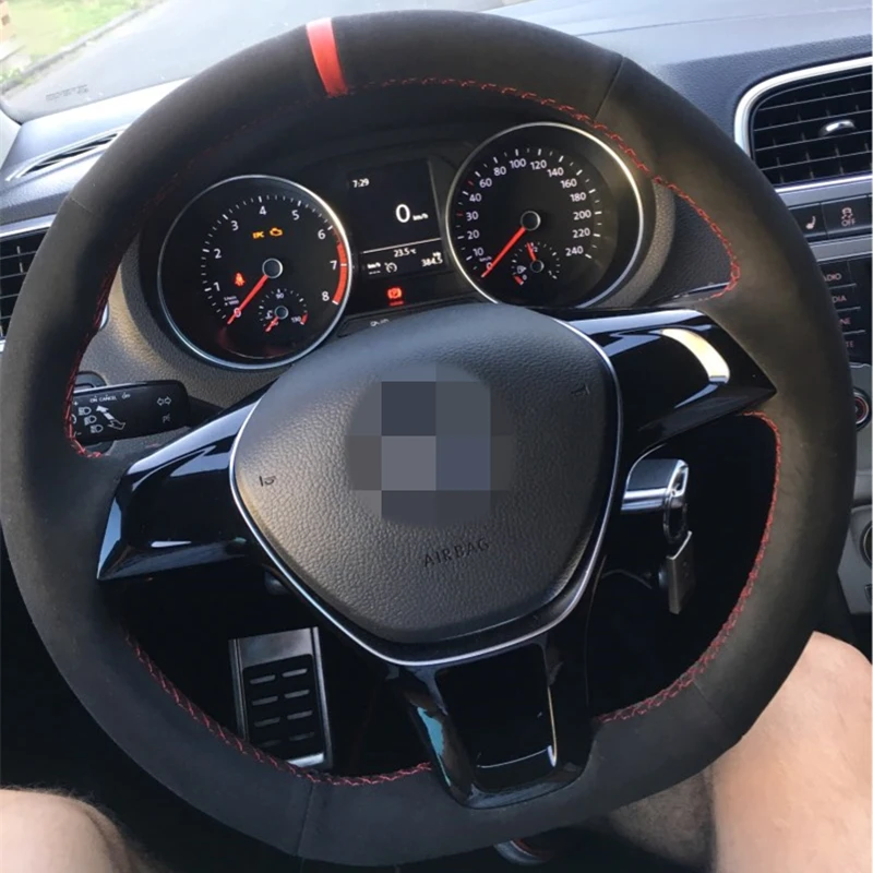 Черный замшевый чехол рулевого колеса автомобиля для Volkswagen VW Golf 7 Mk7 Polo Jetta Passat B8 Tiguan Sharan