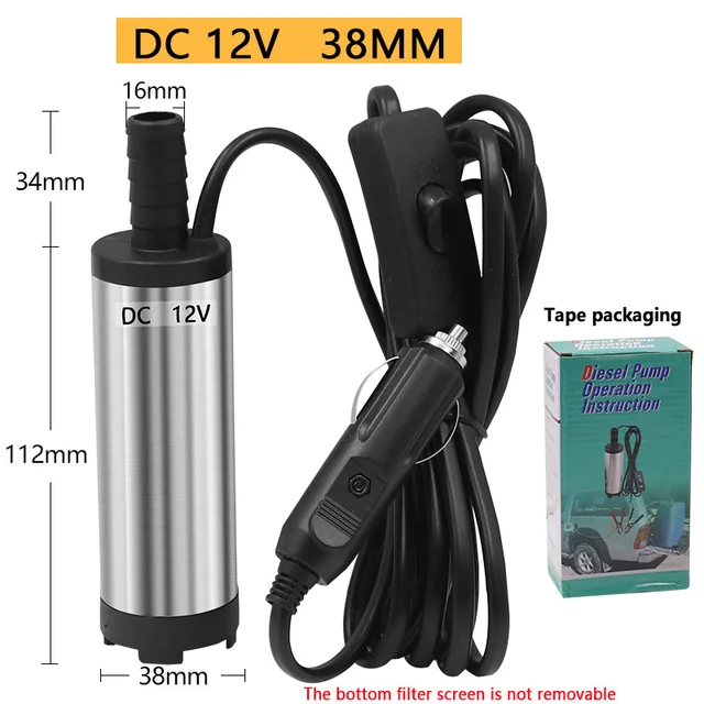 12V DC Diesel Fuel Water Oil Car Camping Fishing Submersible Transfer Pump 12V 38mm box A