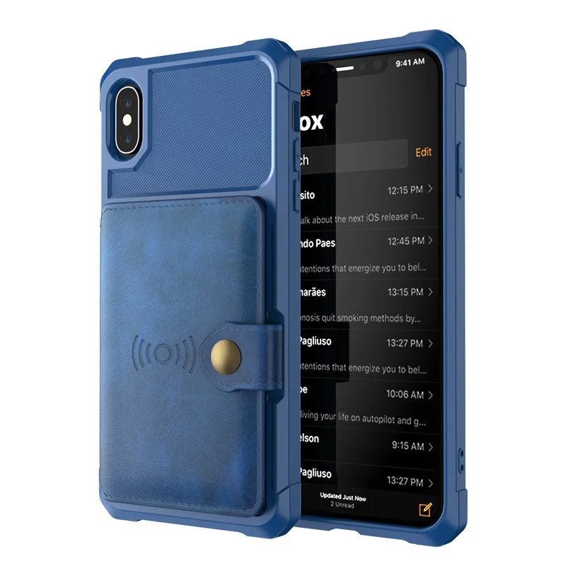 Blue Двойной слой с подставкой и карманами для карт флип кожаный чехол для iPhone 11 Pro Max 11 Pro 11 XS Max XR XS X 7 8 6 6S Plus автомобильный держатель Магнитный - Цвет: Blue