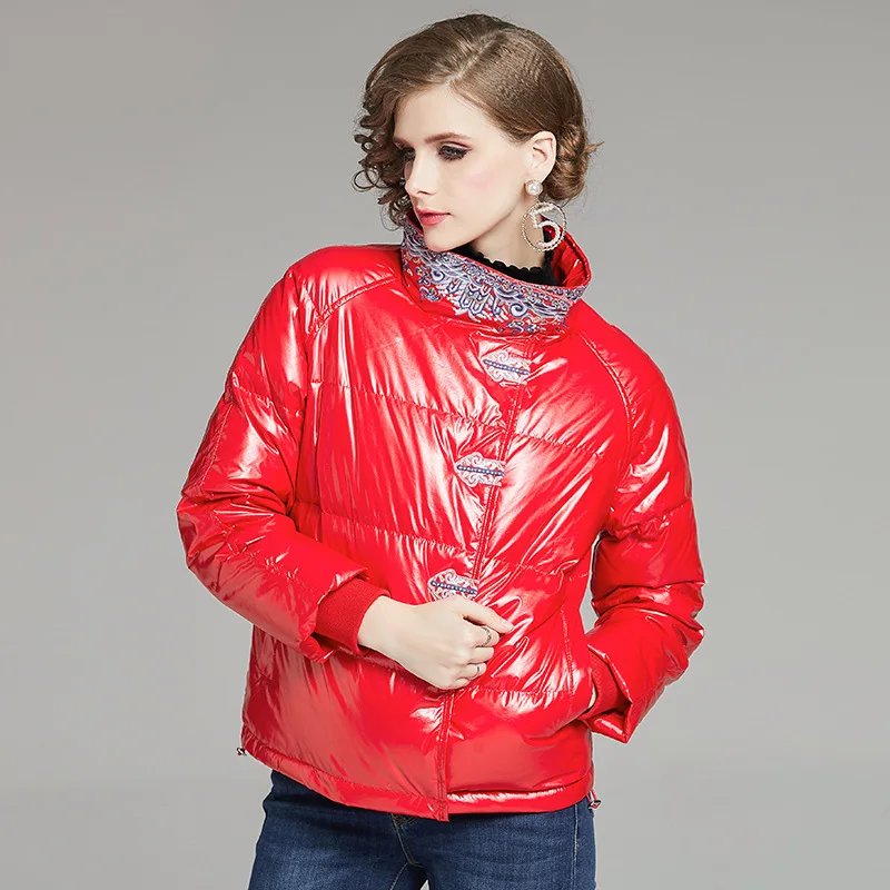 color same as pic Новые зимние женские темперамент утолщаются Мода утка вниз пальто Китайская вышивка женская верхняя одежда леди кожаная куртка для девочек - Цвет: color same as pic