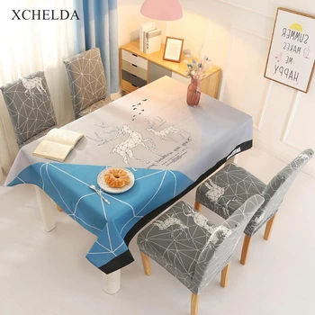

Eating Desk Table Cloth Rectangular Carpet Waterproof Decoration Nordic Deer Blue Tablecloth Living Room Dining Table Cover
