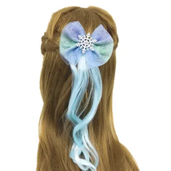 

New Princess bow wig hair clip braid children snowflake wig hairpin hair accessorie