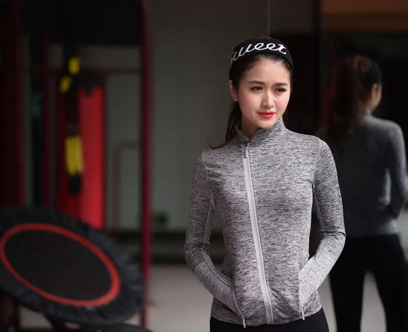 Cheongsam Стенд воротник быстросохнущее фитнес-пальто сегмент окрашенная косая молния спортивная с длинным рукавом Йога Бег дышащая куртка