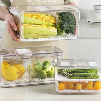 

Refrigerator Transparent Food Storage Containers With Lids Kitchen Storage Seal Tank Plastic Separate Vegetable Fruit Fresh Box
