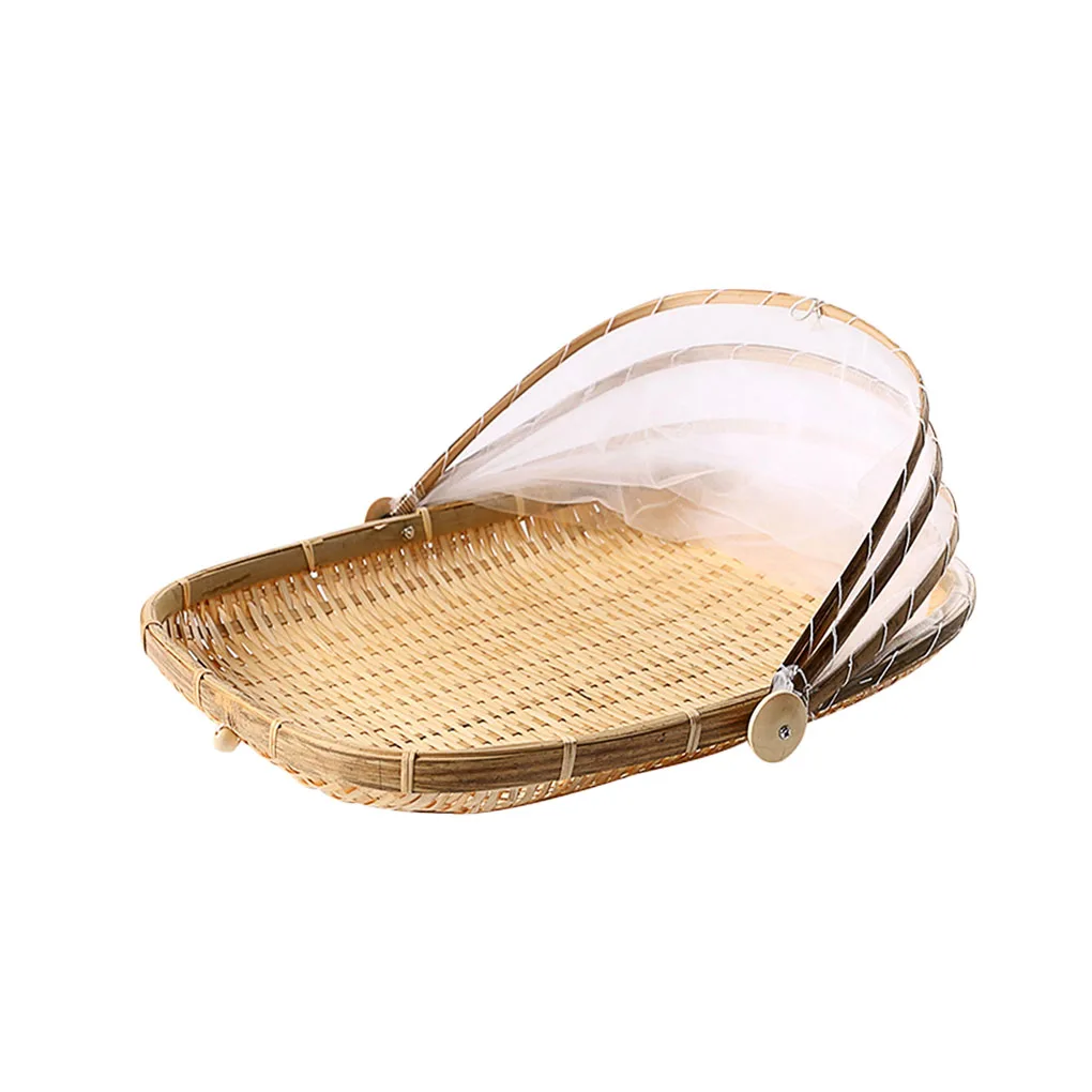 Anti-insect Dustproof Basket Fruit Vegetable Tray Mesh Drying Dustpan Handmade Bamboo Food Storage Basket