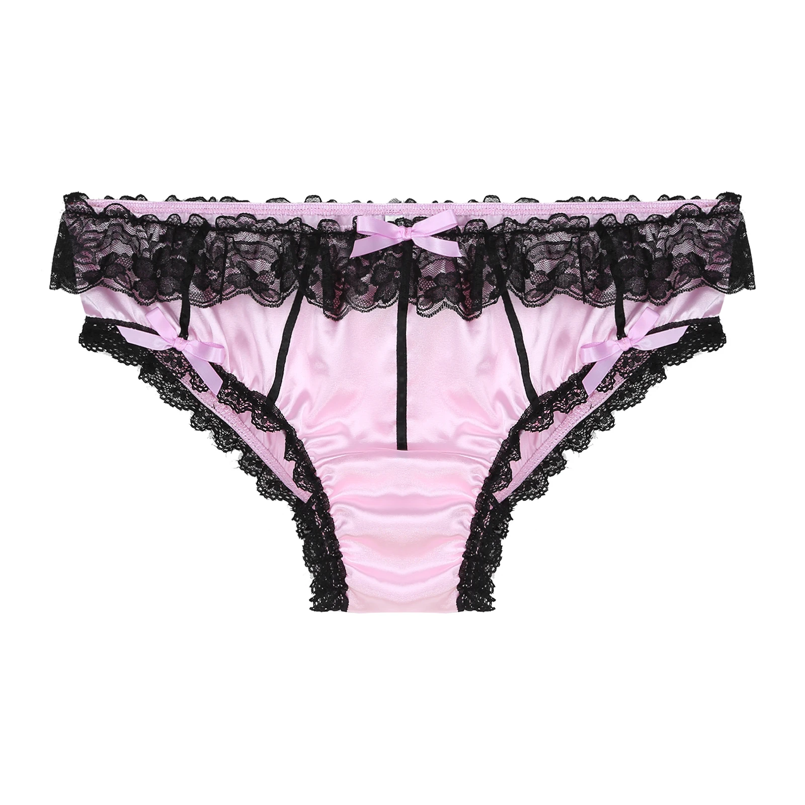 Mens Ruffle Lace Trim Low Waist Sissy Briefs Bowknot Satin Underpants Crossdress Underwear Nightwear | Тематическая одежда и
